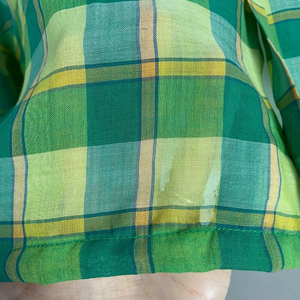 Vintage‎ Plaid Shirt DIY Crop Green Yellow FLAWS Lightweight Button-Up Crop Top - Picture 13 of 16